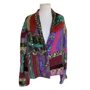 Vintage 90s Sandy Starkman Patchwork Brocade Velvet Art Jacket